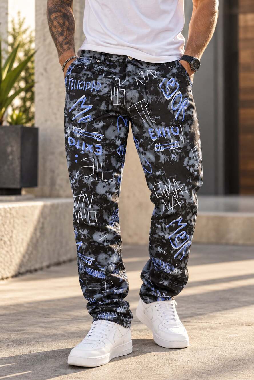 Cipo & Baxx Slim Fit Graffiti Jeans Size 40 Black Blue Streetwear Pants